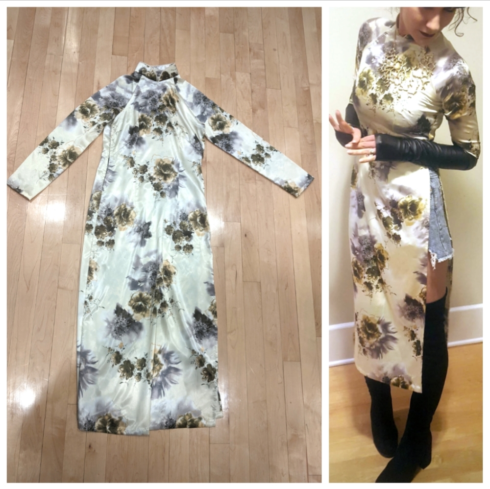 Vintage Satin Dress with Side Slits